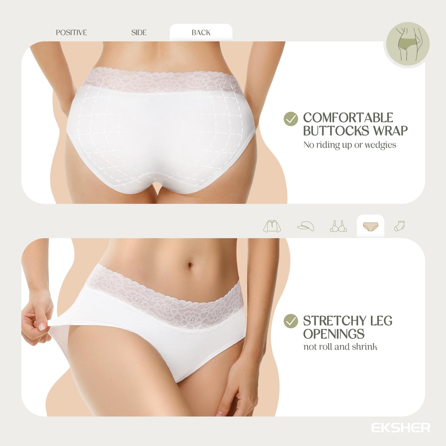 Women's Lace Hipster Cotton Soft Comfortable Underwear – Multipack of 6