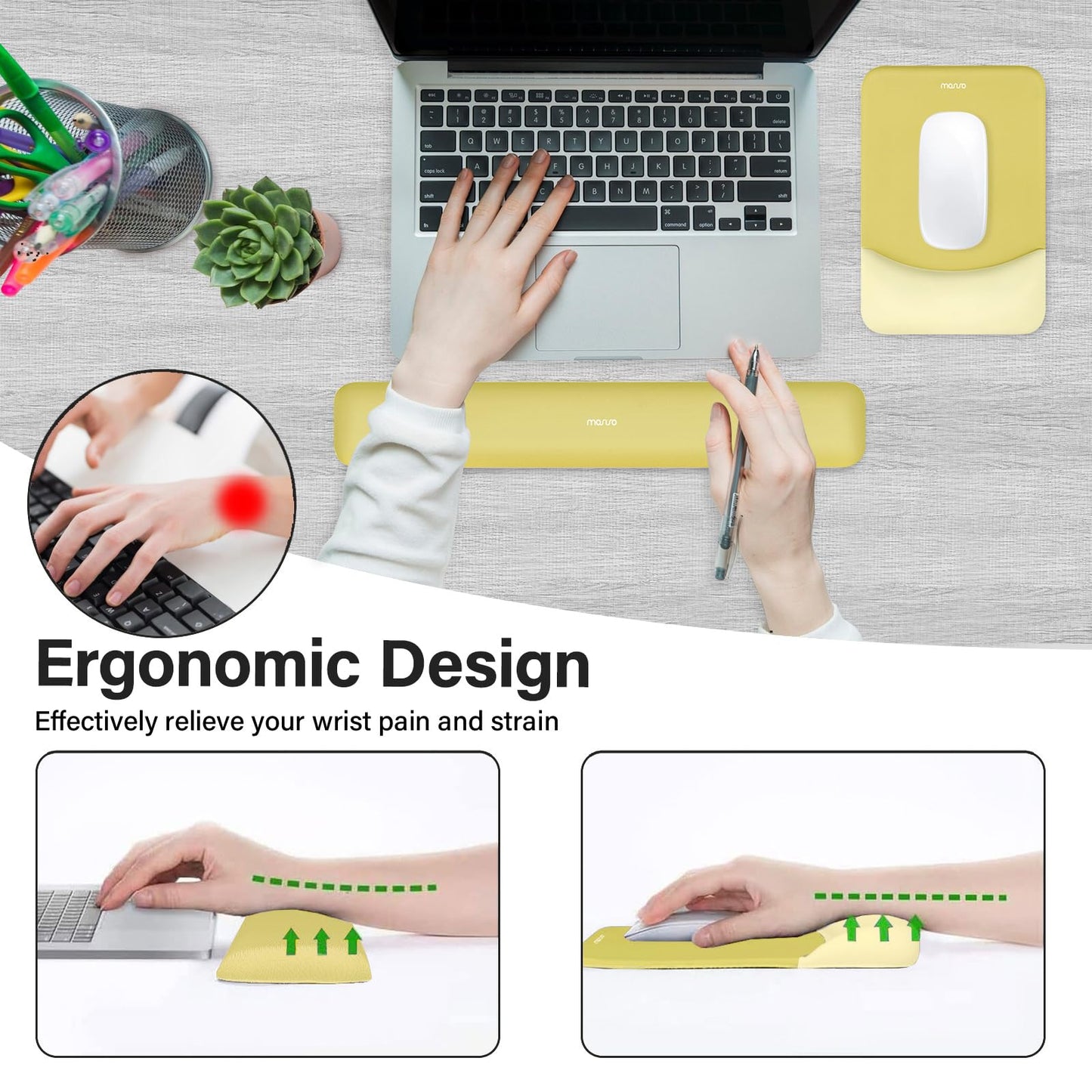 MOSISO Handgelenkstütze für Mauspad&Tastatur Set, Rechteckig Ergonomisch Mauspad Rutschfest Basis Home/Büro Schmerzlinderung&Typing Kissen mit Neopren Cloth&Erhöht Gebogen Memory Schaum,Grün