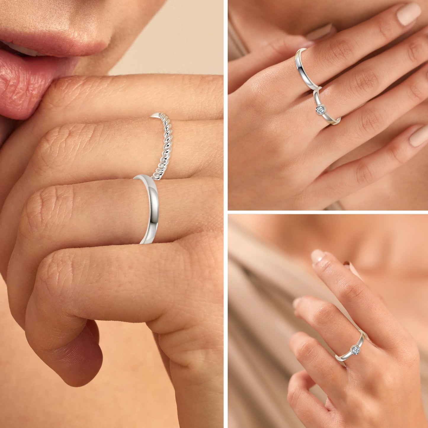 MUCCA 3-Piece 925 Sterling Silver Rings for Women