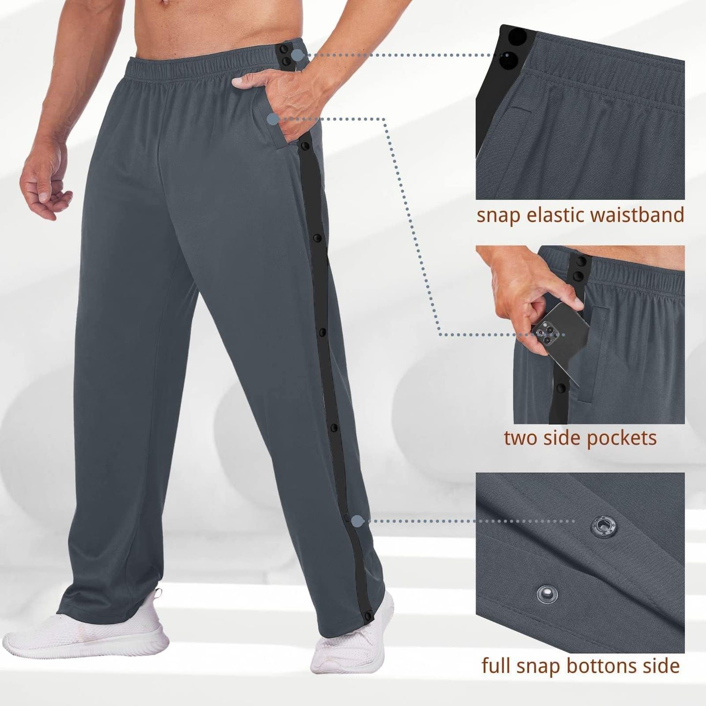 PINSPARK Men’s Rehab Joggers – Tear-Away Athletic Pants