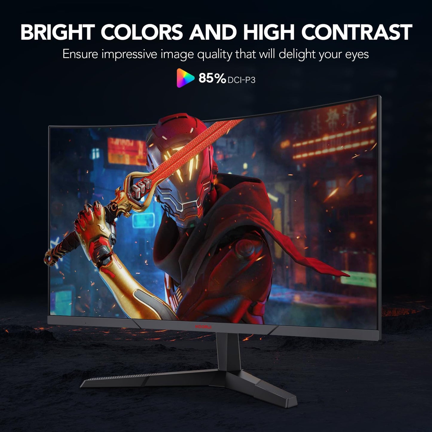 KOORUI 24 Zoll Curved Gaming Monitor, FHD 1080p, 1ms Reaktionszeit,180Hz Bildwiederholraten, HDMI 2.0/DP 1.2, 250cd/m² Helligkeit