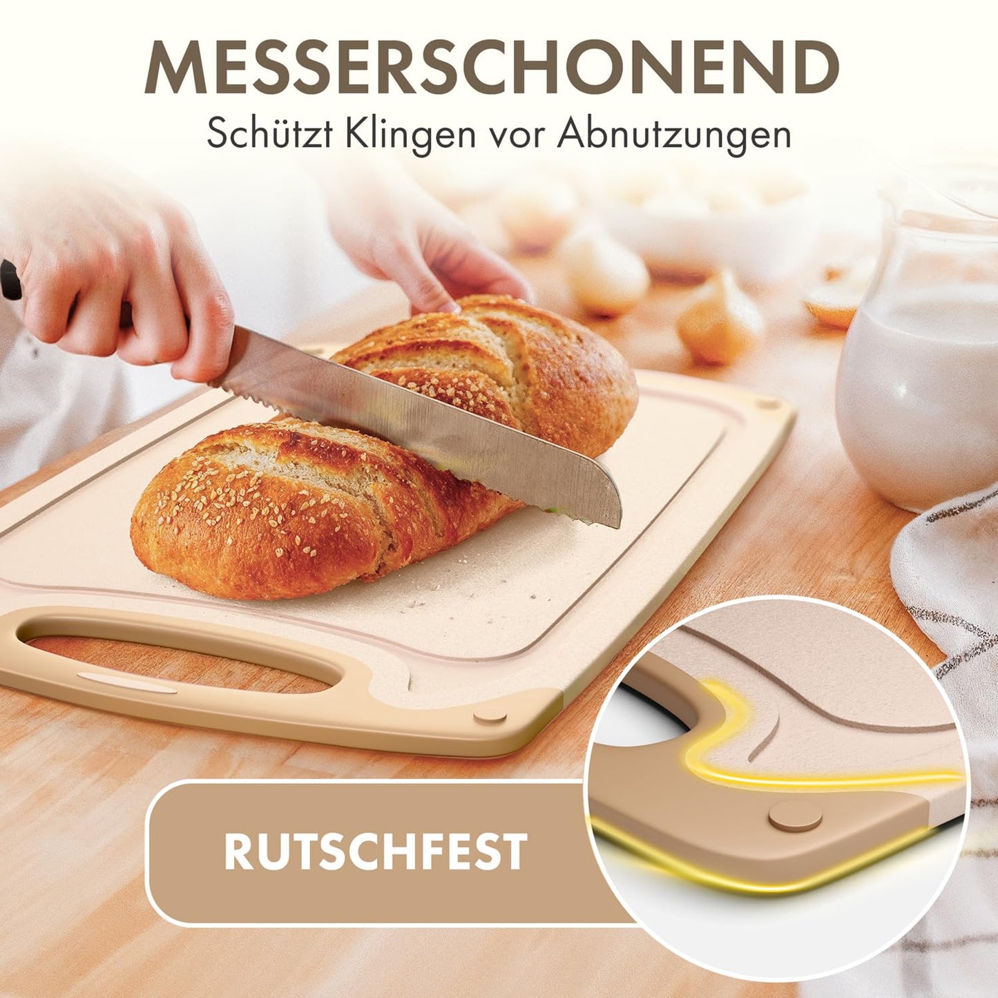 Blumtal Schneidebrett Set mit 3 Größen (S/M/L) - Schneidebrett Kunststoff groß + Saftrillen & Griff - Cutting Board - Küchenbrett BPA frei - Schneidbrett Spülmaschinenfest - Schneidebretter Grau