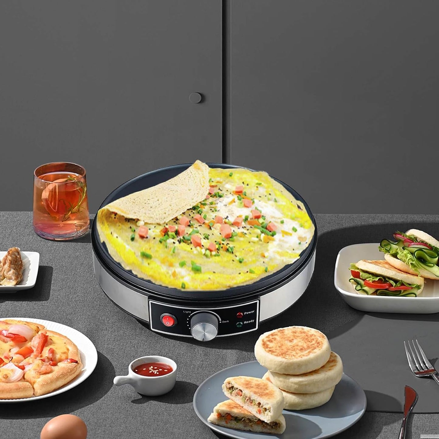 Elektrischer Crêpe-Maker – 1000W Profi-Pfannkuchenmaschine mit Antihaft-Beschichtung, Gewerbe-Küchengerät, Antihaft-Crêpe-Gerät, Backgerät, Temperaturregelung & Zubehör für Restaurant/Haushalt (30cm)