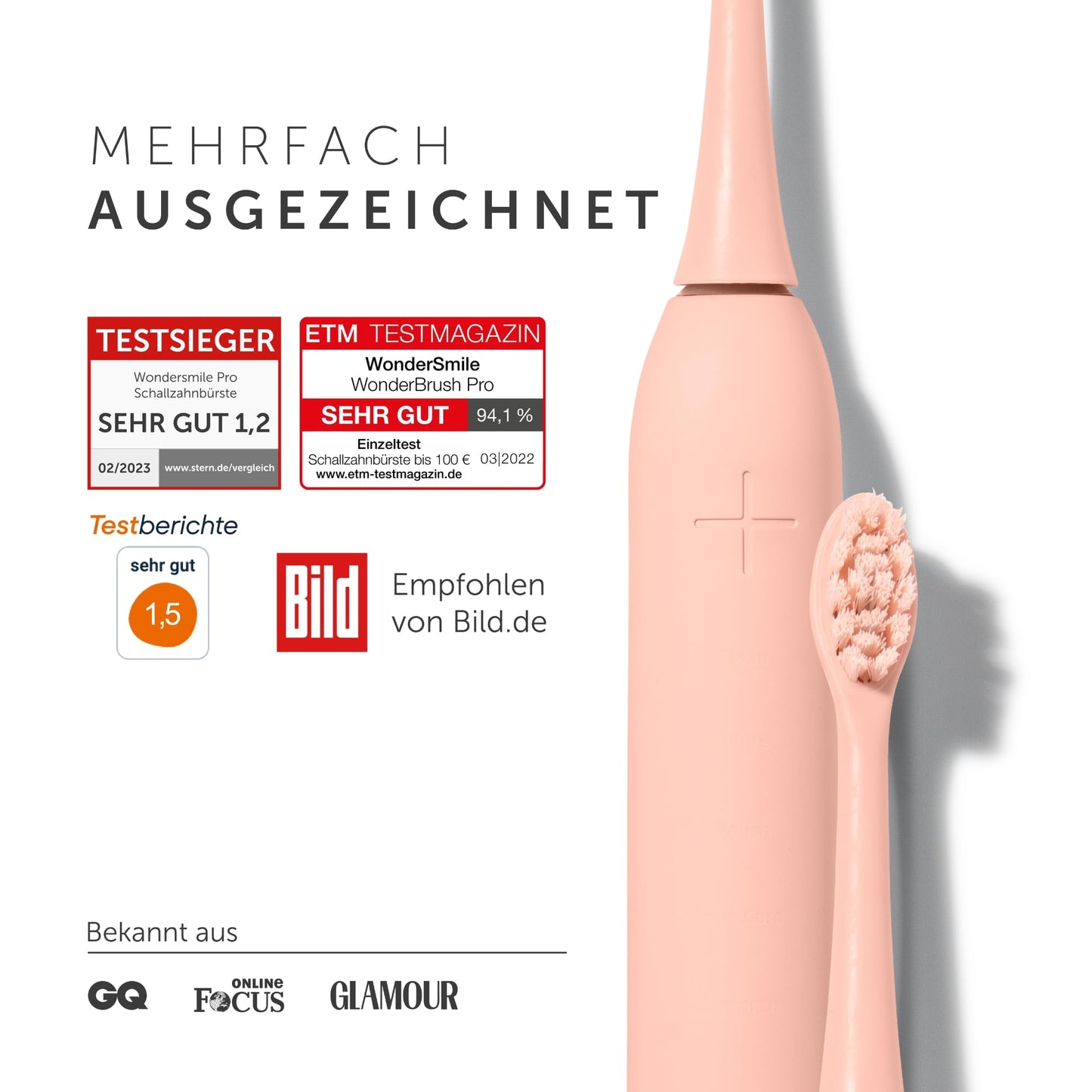 Wondersmile Schallzahnbürste PRO - Testsieger 2023-100 Tage risikofrei testen - Elektrische Zahnbürste mit 4 Putzprogrammen - Ultraschallzahnbürste mit smarten Bürstenkopf (1er Set, Ultimate Black)
