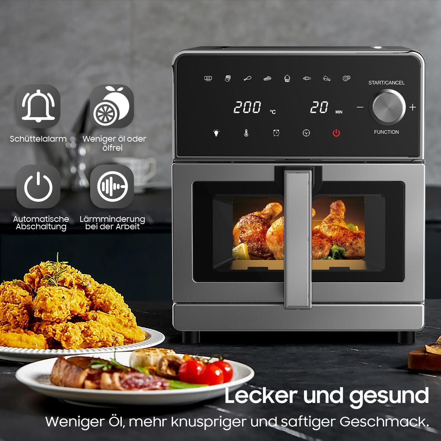 iceagle Heißluftfritteuse 6,5 L Airfryer XL - Fritteuse Ohne Fett mit Metallinnenraum | 1700W Heissluftfriteuse mit 8 Kochprogramme, Digitalem Display, mit deutschem Rezeptbuch