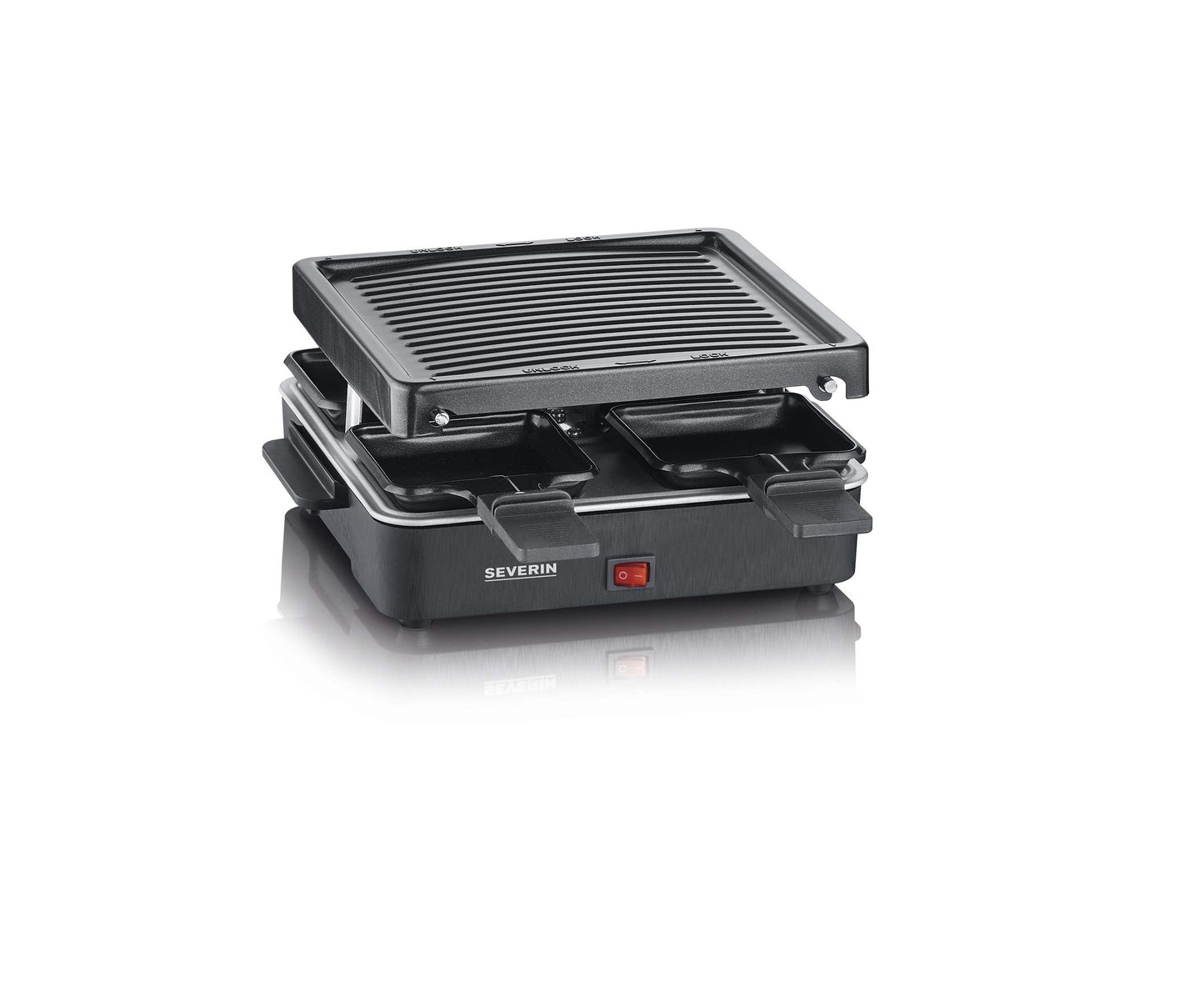 SEVERIN Mini Raclette-Grill für 4 Personen, platzsparend und kompakt, antihaftbeschichtet, 600 W, schwarz, RG 2370