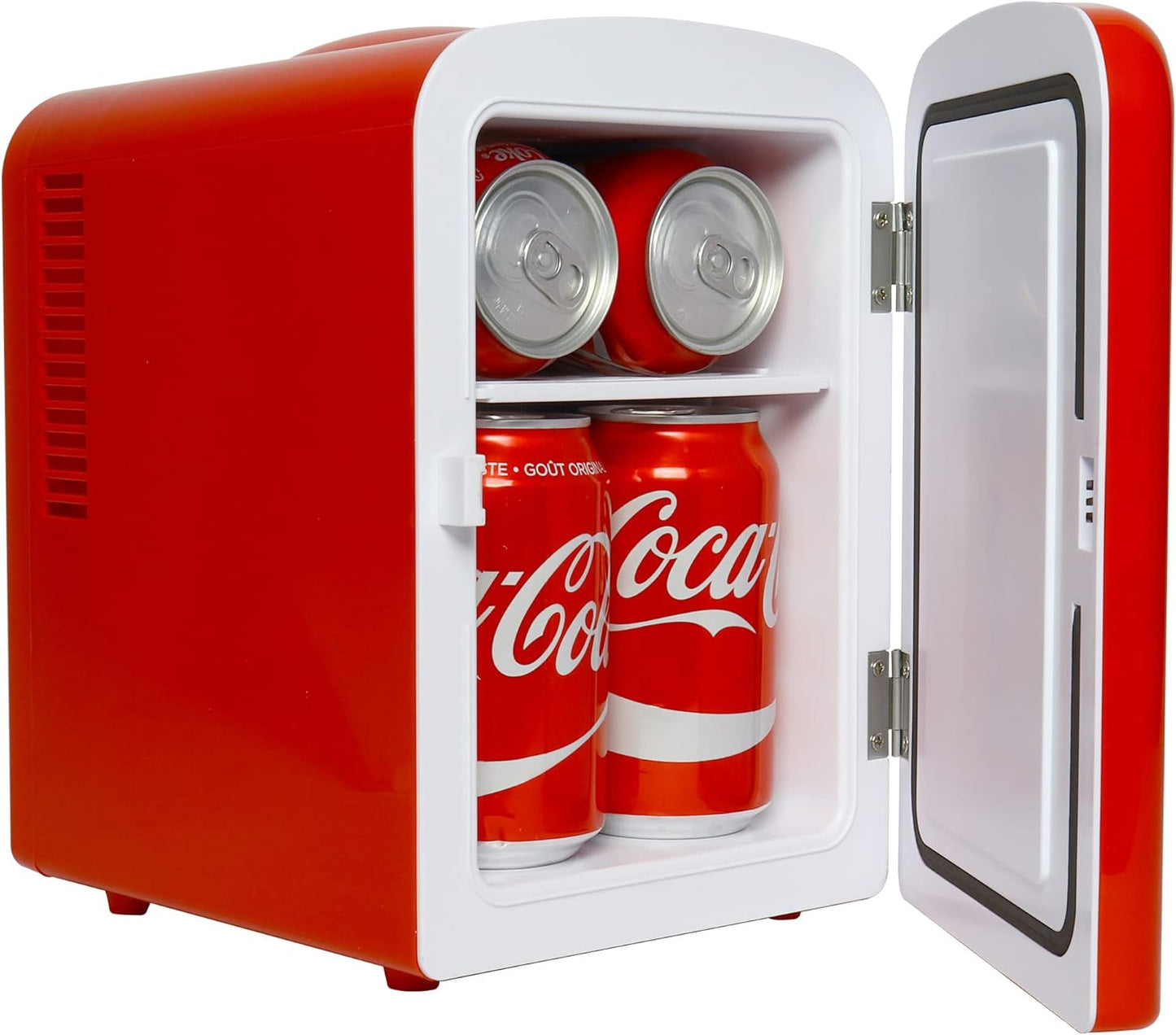 Coke Mini Kühlschrank für Schlafzimmer 4L Kleiner Kühlschrank 6 Dosen Tischkühlschrank Kühler Wärmer mit eingebautem Bluetooth Wireless Lautsprecher für Home Desk Office Food Drinks von Coca-Cola, Rot