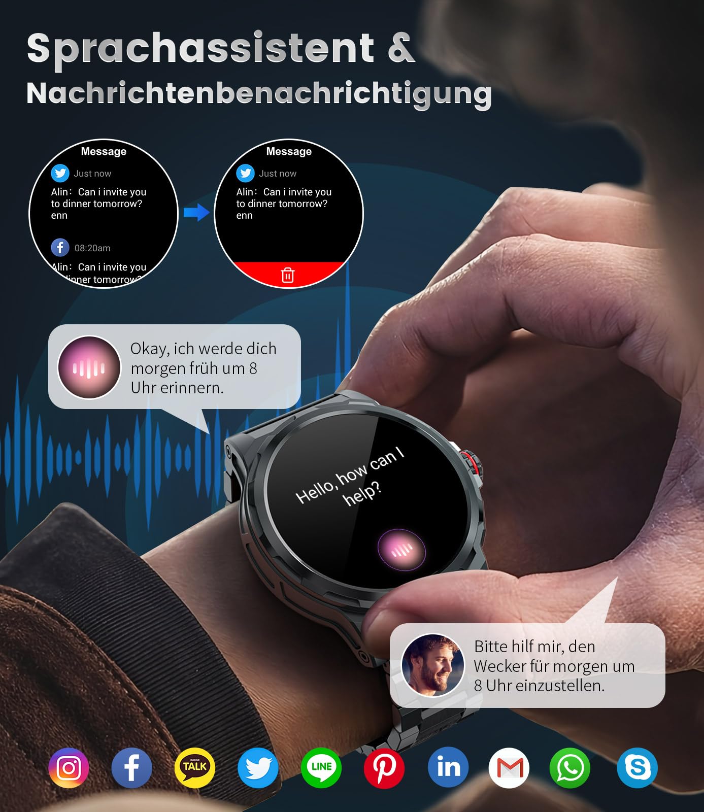 LIGE Militär Smartwatch Herren mit Telefonfunktion, 3 Armbänders, 1,43''AMOLED-Smartwatch mit Herzfrequenz, SpO2, Schlafmonitor, 5ATM Wasserdicht/120+ Sportmodi Outdoor Sportuhr für Android iOS