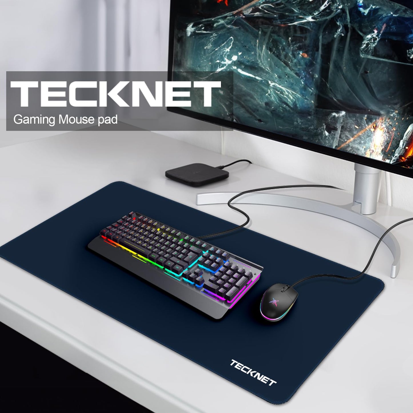 TECKNET Mauspad XXL Speed Gaming, 900x400 mm Schreibtischunterlage Schwarz, Gamer Mouse Pad, Wasserdicht mousepad, Spezielle Oberfläche Verbessert Präzision und Geschwindigkeit, rutschfeste Gummibasis