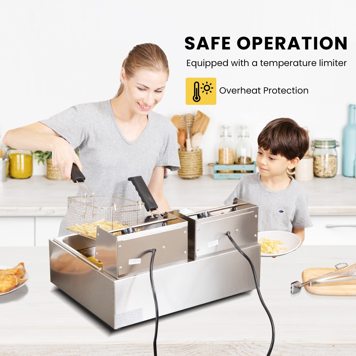 VIVOHOME 10L Öl-Fritteuse 2500W Professionelle Fritteuse mit stufenlosem Temperaturregelung Große Fritteuse für den gewerblichen und privaten Gebrauch