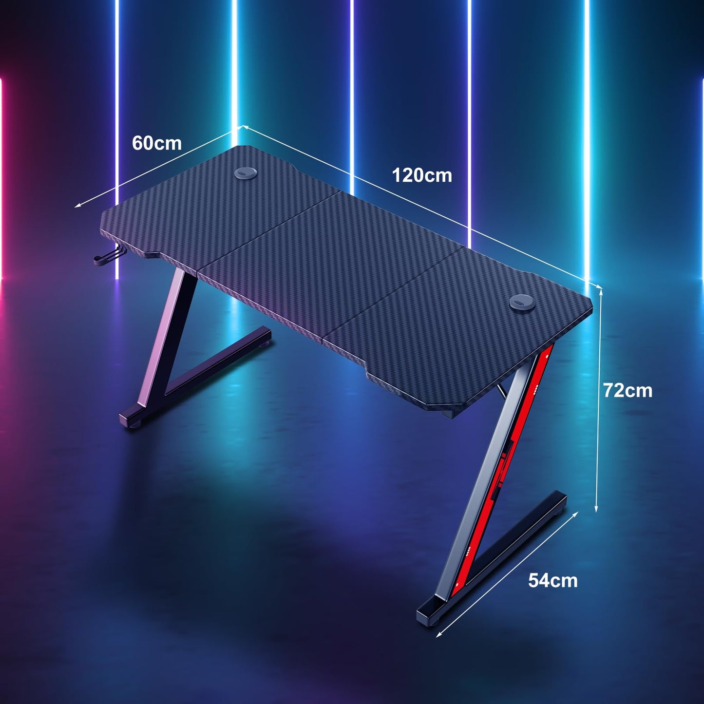Homall Gaming Table, 80 x 52 cm, Z-Frame Gamer Desk with Headphone Hooks & Drink Holder, Carbon Coating, Ergonomic PC Computer Desk, Sturdy Table
