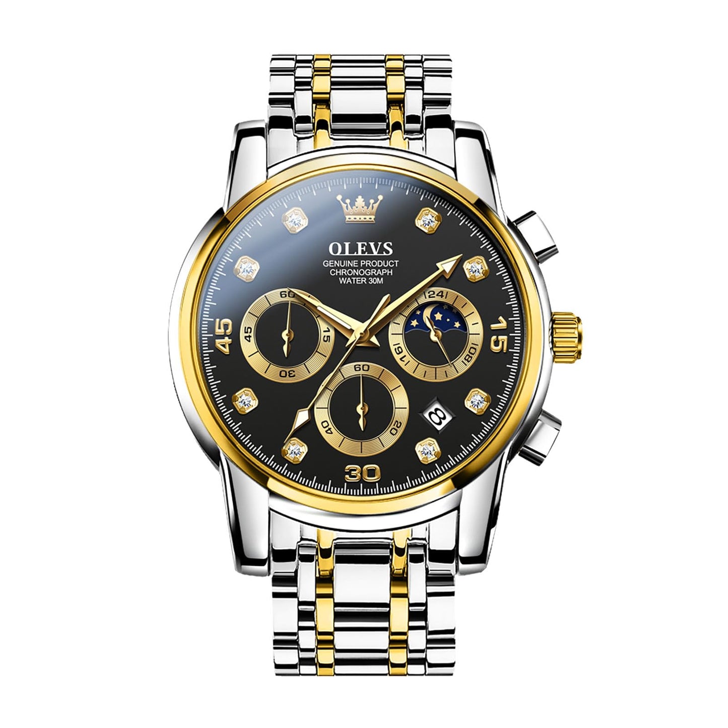 OLEVS Uhren Herren, Edelstahl Analoger Quarzuhr, Multifunktionale Diamanten Herrenuhren, Klassisches Luxuskleid Herrenuhr