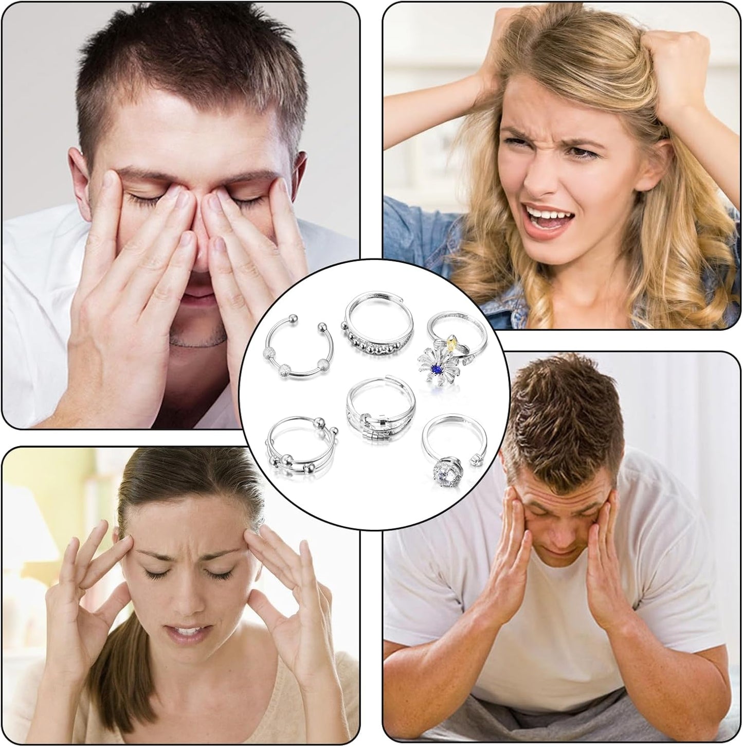 6-Piece Adjustable Anxiety Spinner Ring Set