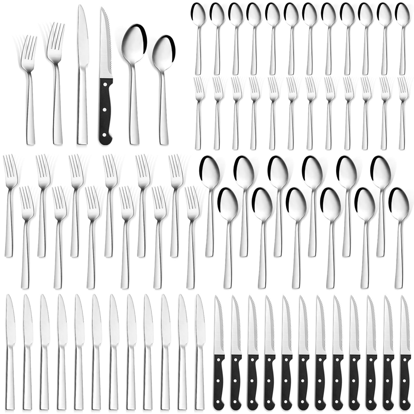 Besteck Set 6 Personen, Bastwe 36 teiliges Edelstahl Besteckset mit Steakmesser, Hochwertiges Messer Gabel Löffel für Familie/Party/Hotel, Hochglanzpoliert & Spülmaschinenfest