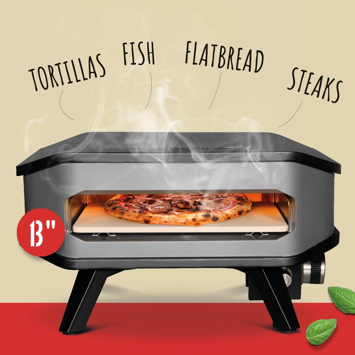 Cozze® 13" Gas-Pizzaofen für den Außenbereich mit Pizzastein und Regler, 5.0 kW 50 mbar – Perfekte Pizzen in nur 2 Minuten