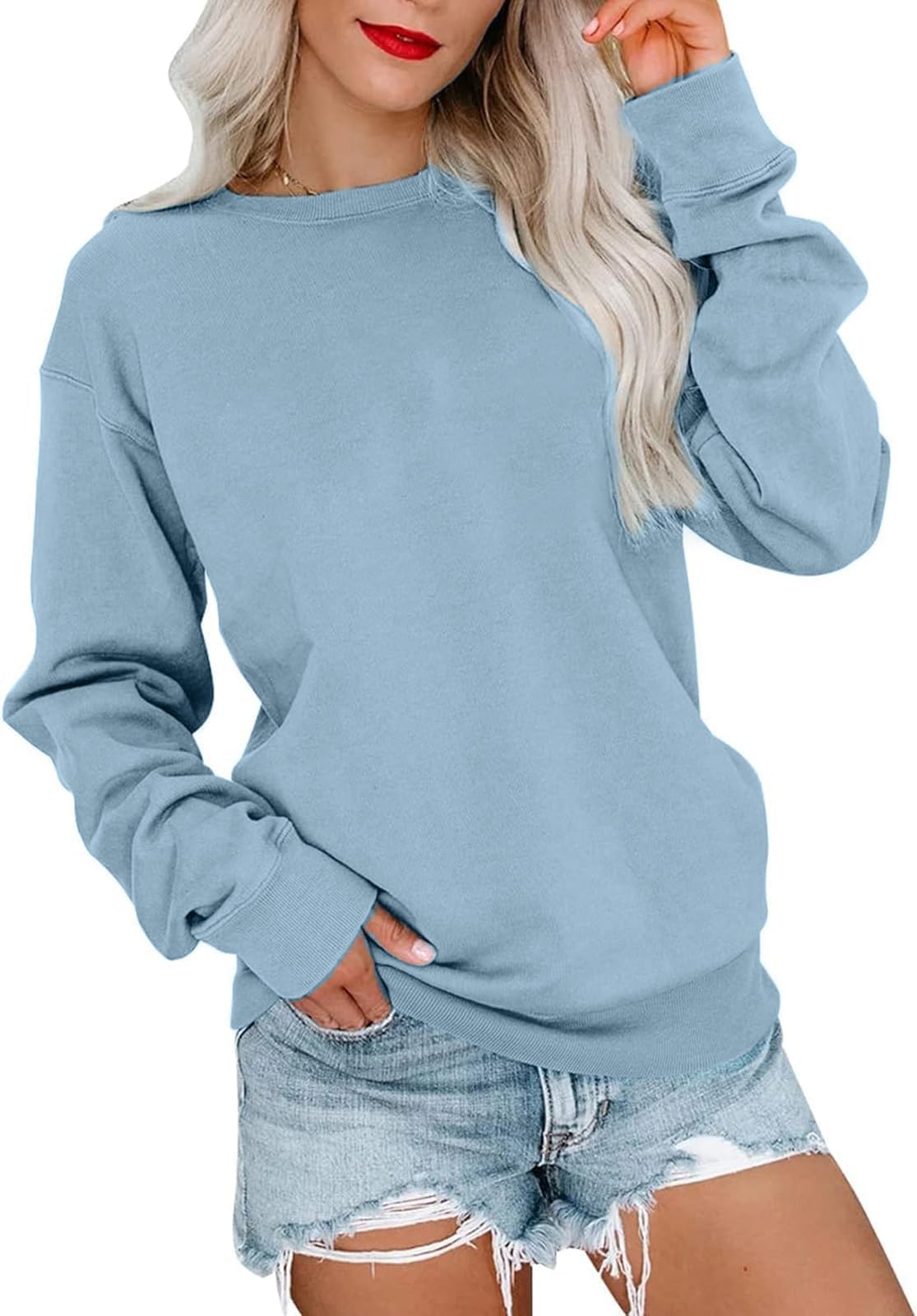 BUHIM Women’s Colorblock Sweatshirt – Casual Crewneck Long Sleeve Pullover