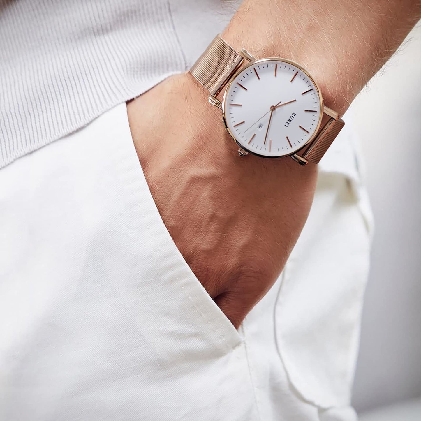 BUREI Ultra Dünne Uhren Herren Schwarze Analoges Datum Armbanduhr Herren mit Japanisches Quarzwerk, Geschenke für Männer