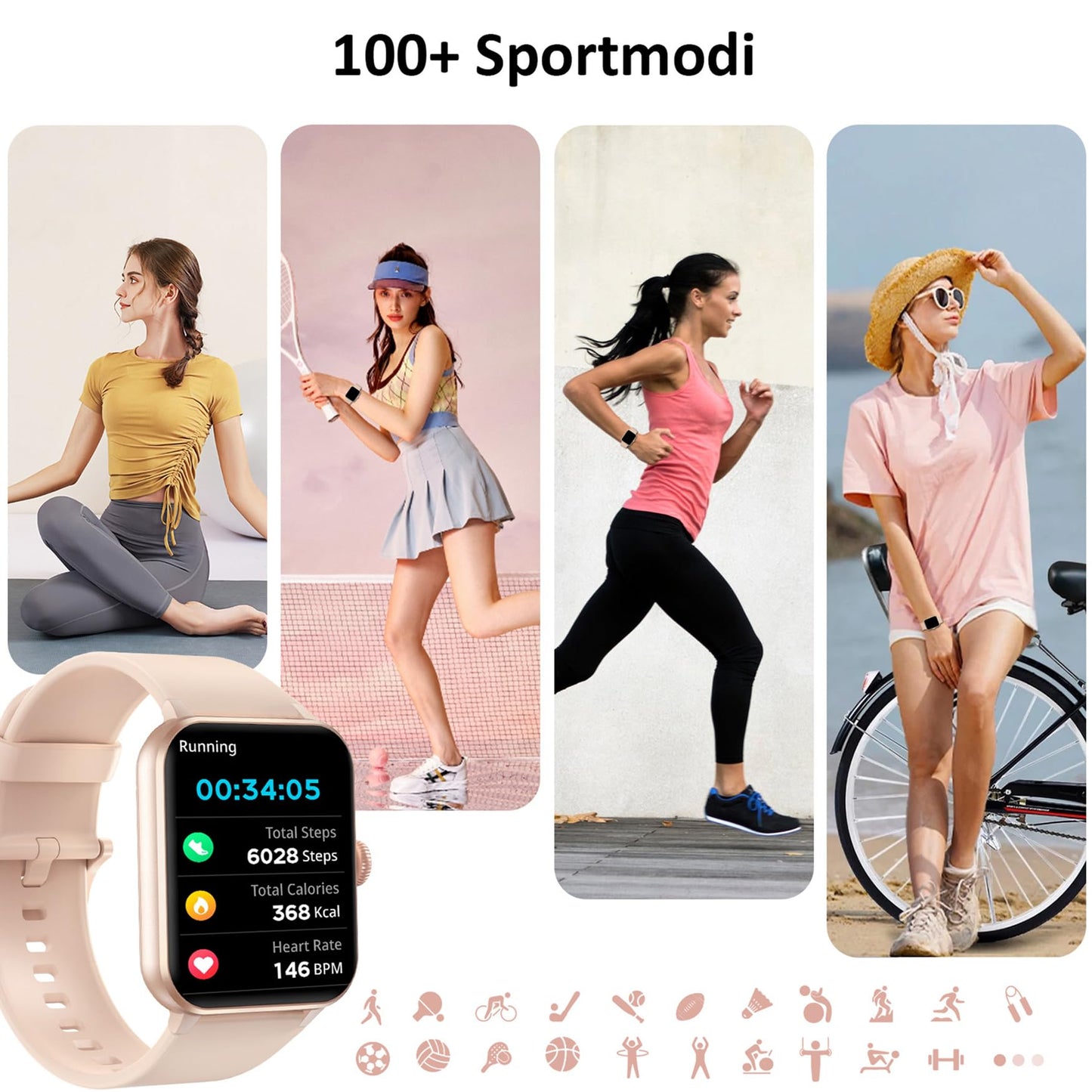 Blackview Smartwatch Herren Damen mit Telefonfunktion(Anrufe tätigen/empfangen)/Message Reminder, Sportuhr mit 100+Sportmodi, Fitnessuhr,Puls-Schlaf-Monitor, Schrittzähler, Smart Watch für Android iOS