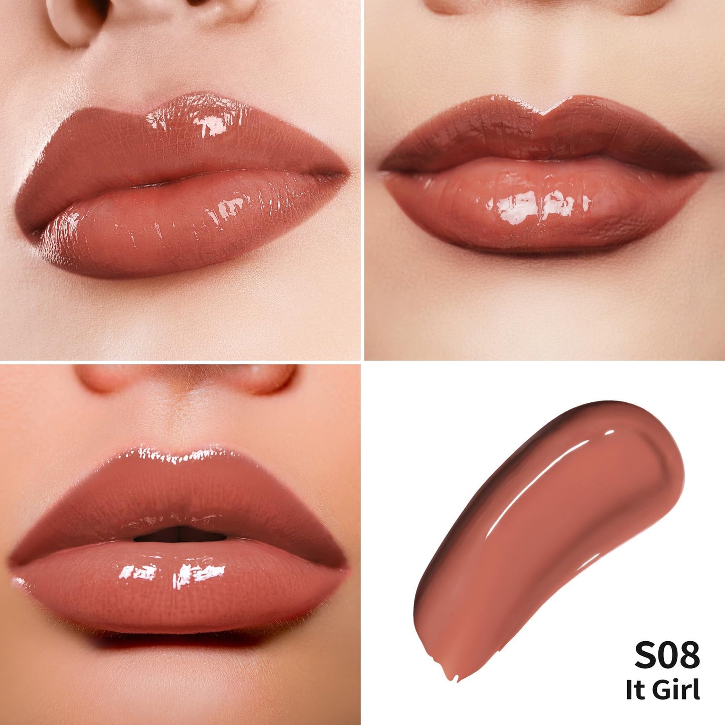 Oulac Mauve Nude Lipgloss Glossy Lip Plumper for Fuller-Looking Lips (4.5ml, S08)