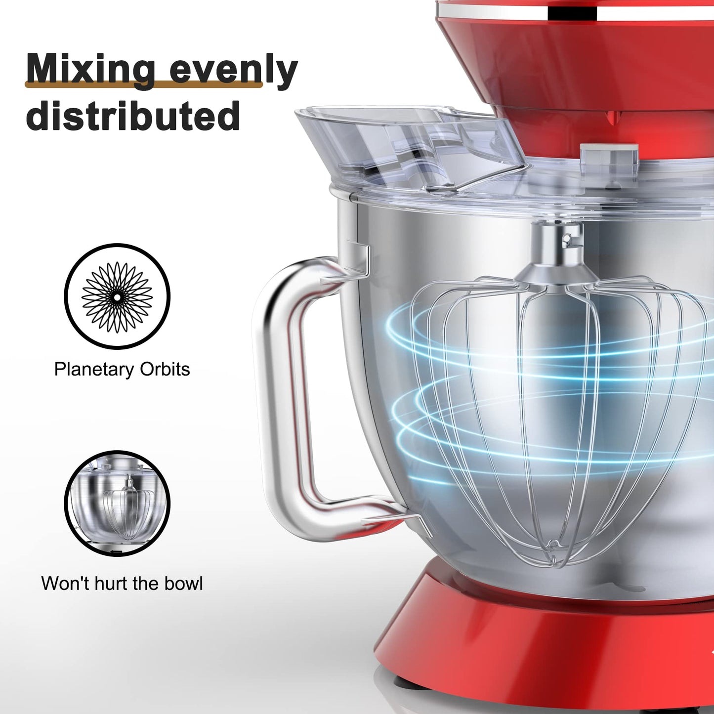 9.5L Küchenmaschine Knetmaschine 1500W, DOBBOR Rührmaschine mit Rührbesen, Knethaken, Schlagbesen, Spritzschutz, 7 Geschwindigkeit Planetarisches Rührsystem, leise und multifunktional. (rot)