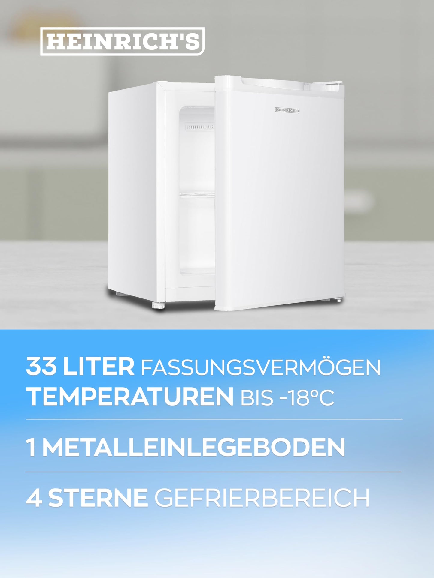 Heinrich's mini freezer 33L -18°C small compact quiet: 40db freezer box; changeable door hinge; mini freezer, perfect for office camping outdoor (white)