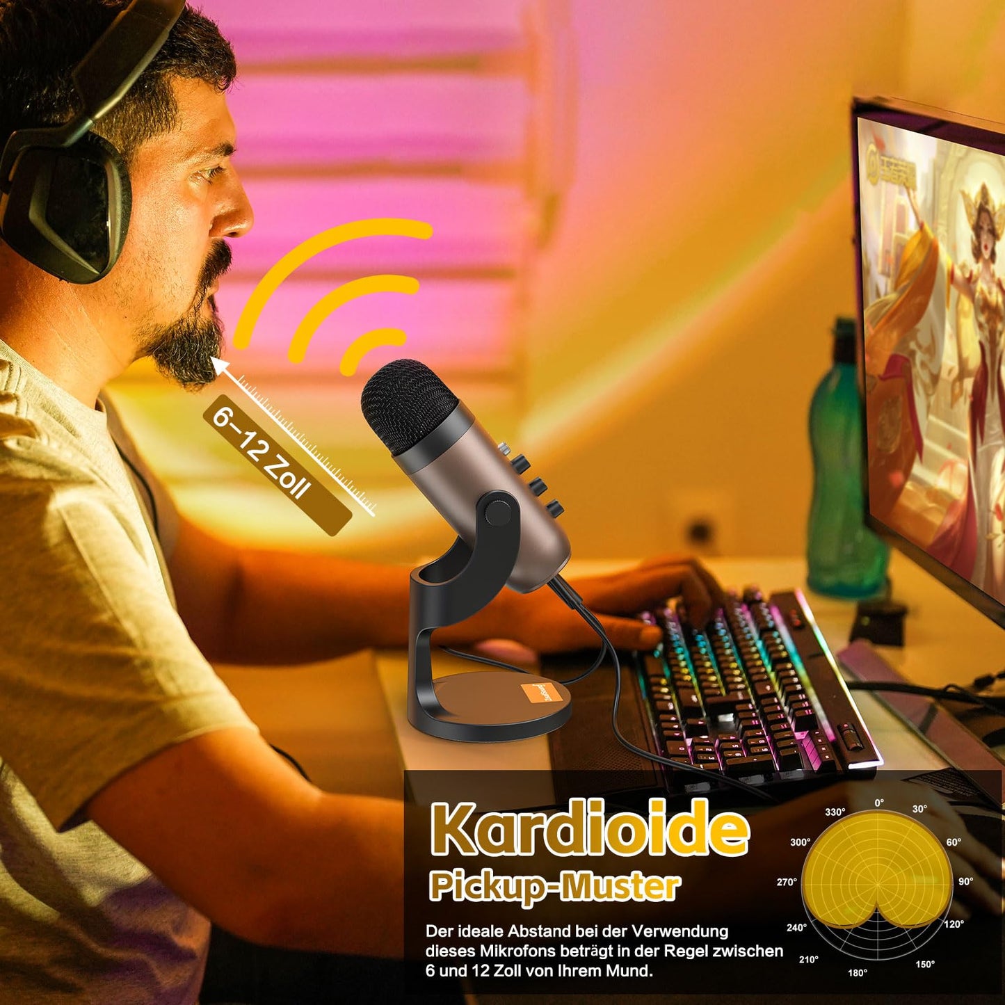 zealsound USB Mikrofon, Kondensator Mikrofon für PC Handy, PS4, PS5, Microphone PC USB C für Gaming, Podcast,Aufnahmen,Streaming,ASMR mit Stumm/Gain/Echo, Adapter für Phone,Kompatibel mit Mac, Winows
