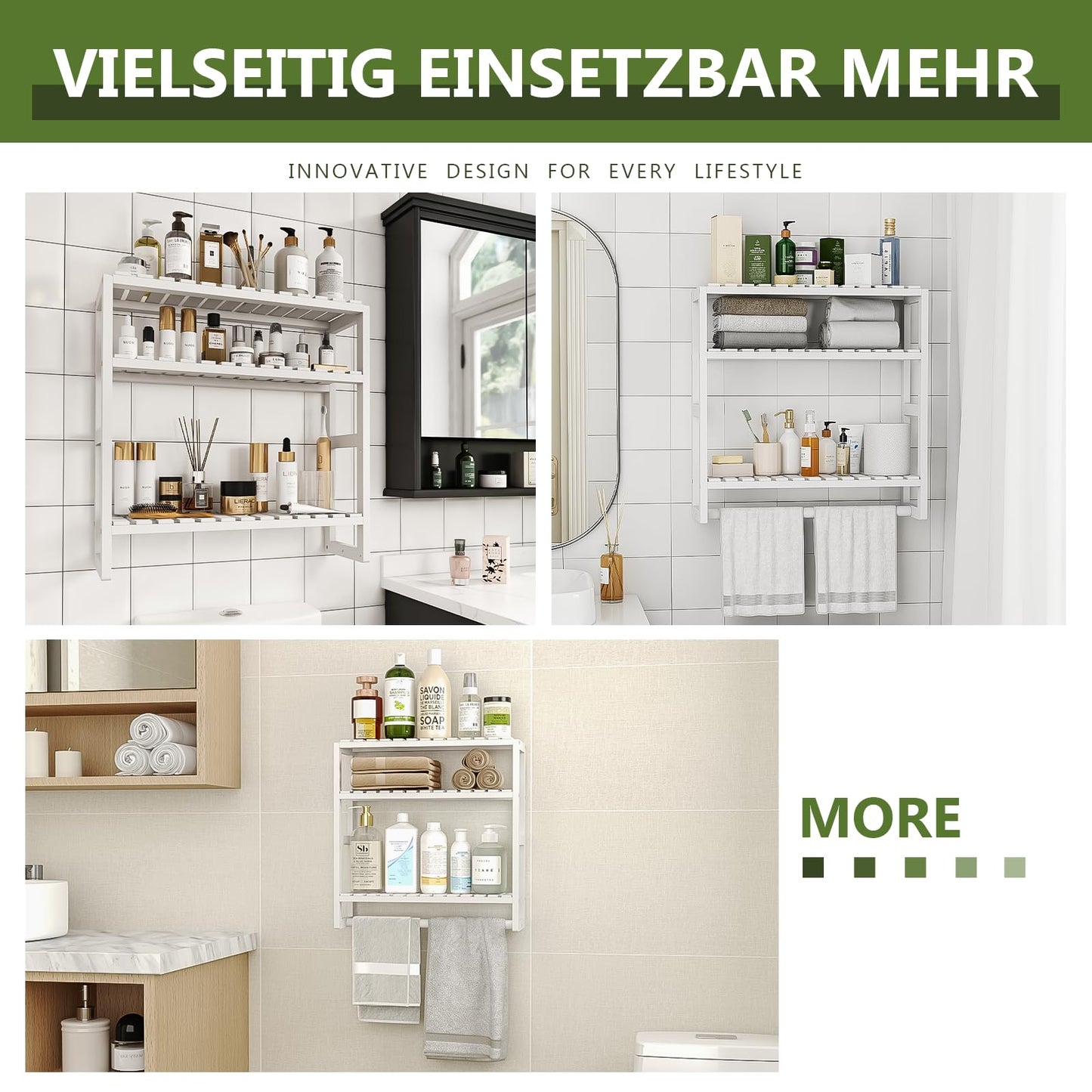 Bamworld Badezimmer Regal Badmöbel Bambus 3 Etagen Organizer Badezimmermöbel Für die Wand Platzsparend Modern (Schwarz)(42x15x42cm)