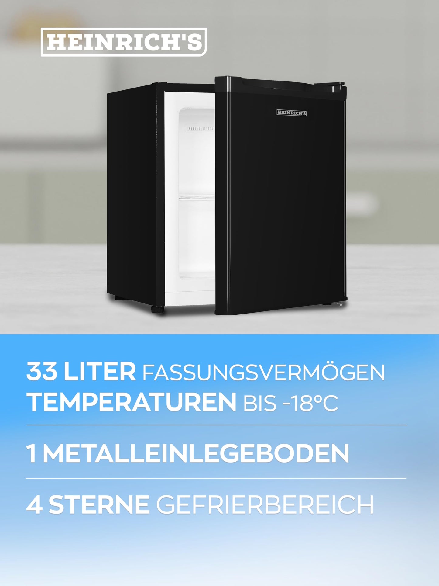 Heinrich's mini freezer 33L -18°C small compact quiet: 40db freezer box; changeable door hinge; mini freezer, perfect for office camping outdoor (white)