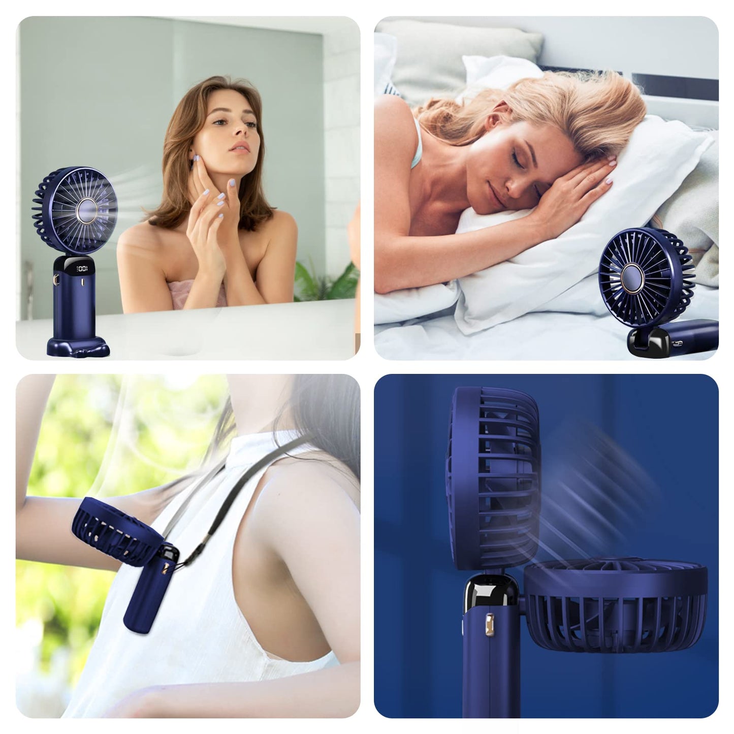 Jsdoin Handventilator, Tragbarer Mini Ventilator, Wiederaufladbar, Kleiner Taschenventilator Mit 5 Geschwindigkeitsstufen, Faltbarer USB-Ventilator für Büro, Outdoor (Dunkelblau)