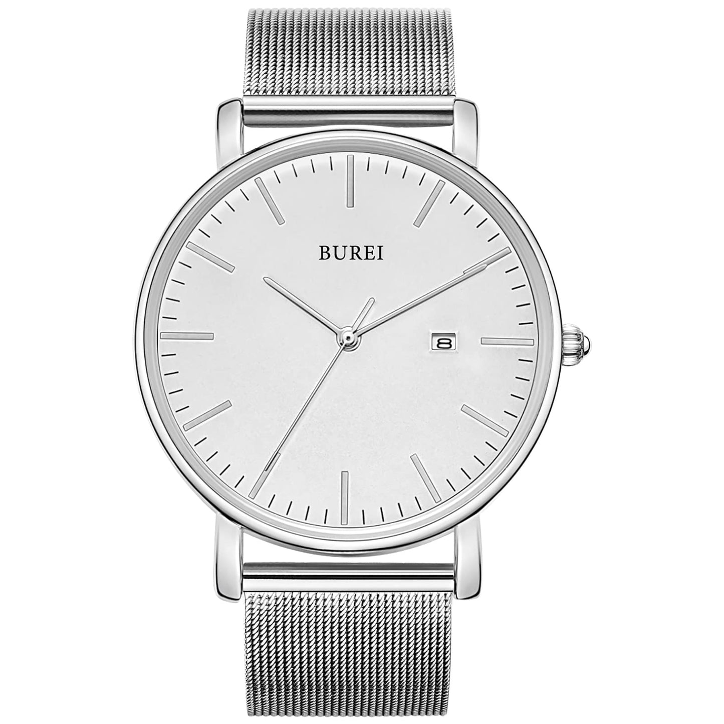 BUREI Ultra Dünne Uhren Herren Schwarze Analoges Datum Armbanduhr Herren mit Japanisches Quarzwerk, Geschenke für Männer