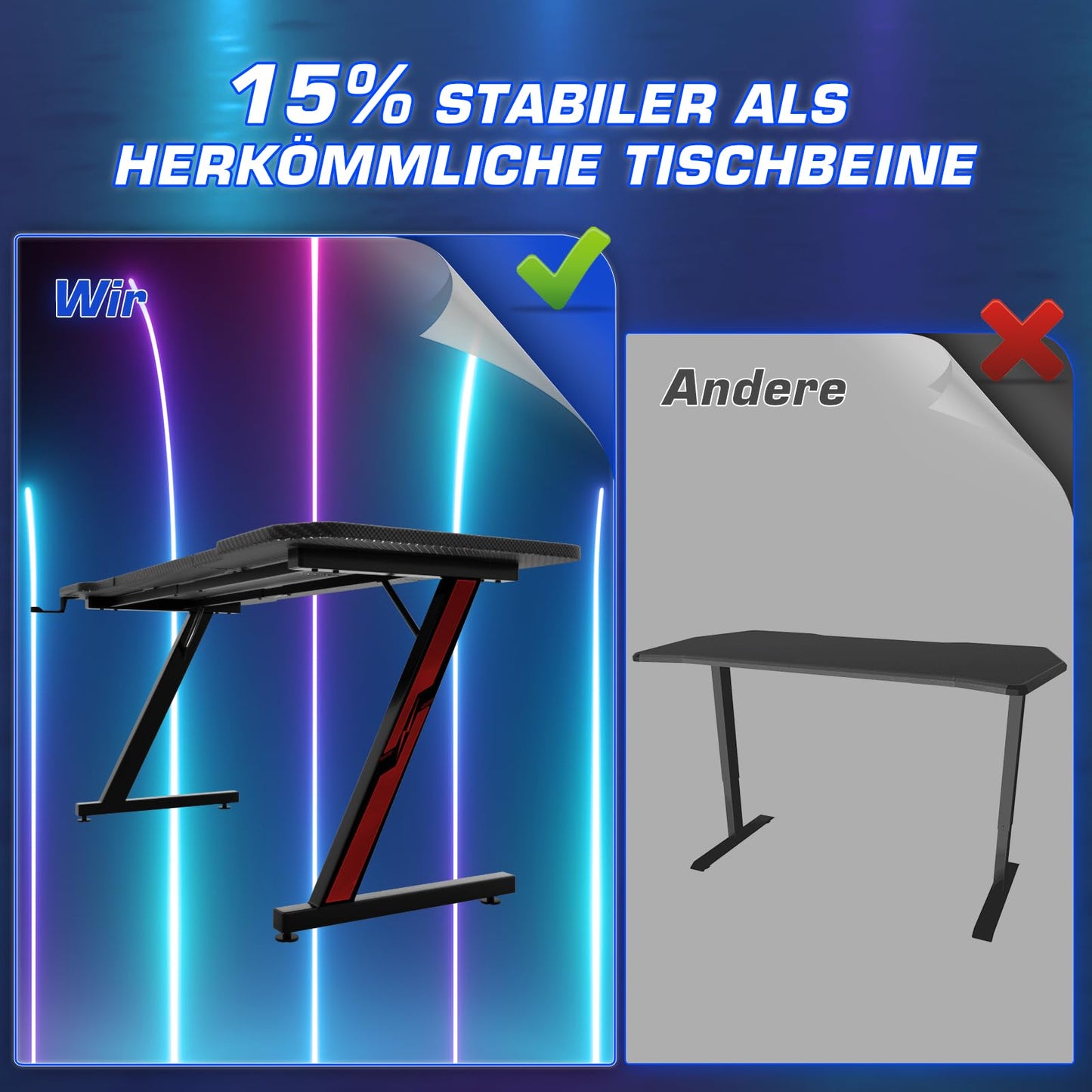 Homall Gaming Table, 80 x 52 cm, Z-Frame Gamer Desk with Headphone Hooks & Drink Holder, Carbon Coating, Ergonomic PC Computer Desk, Sturdy Table