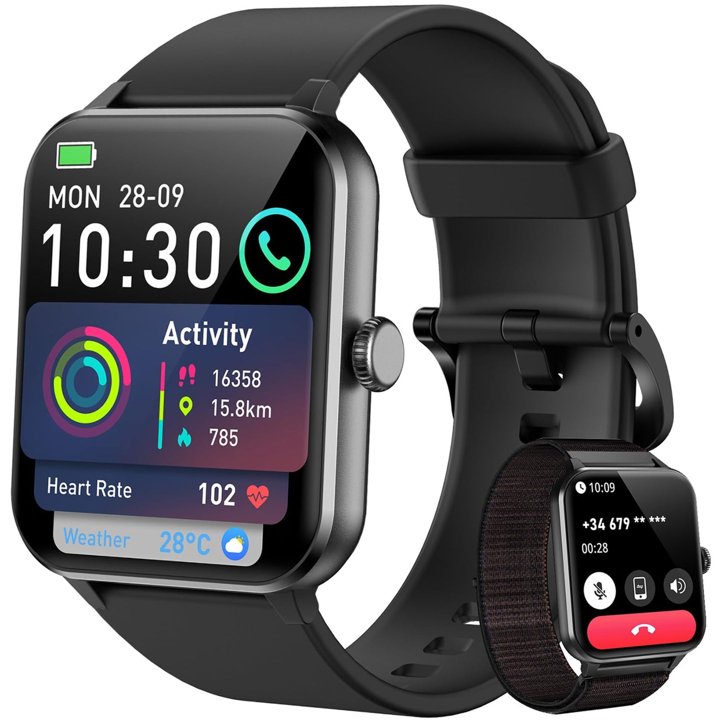 Blackview Smartwatch Herren Damen mit Telefonfunktion(Anrufe tätigen/empfangen)/Message Reminder, Sportuhr mit 100+Sportmodi, Fitnessuhr,Puls-Schlaf-Monitor, Schrittzähler, Smart Watch für Android iOS