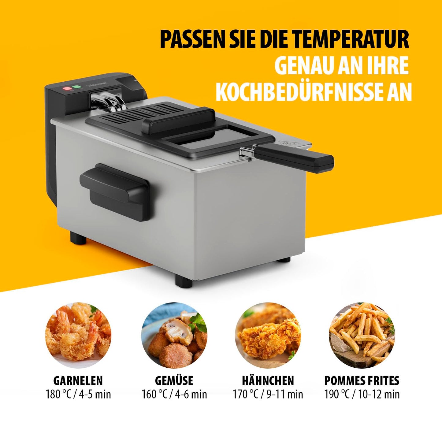 Tristar Fritteuse, 3L Kapazität, 2000 W, Cool Zone Technologie, Edelstahl, Einstellbares Thermostat, Leicht zu Reinigen, Abnehmbare Teile, FR-9325, Silver, NEU