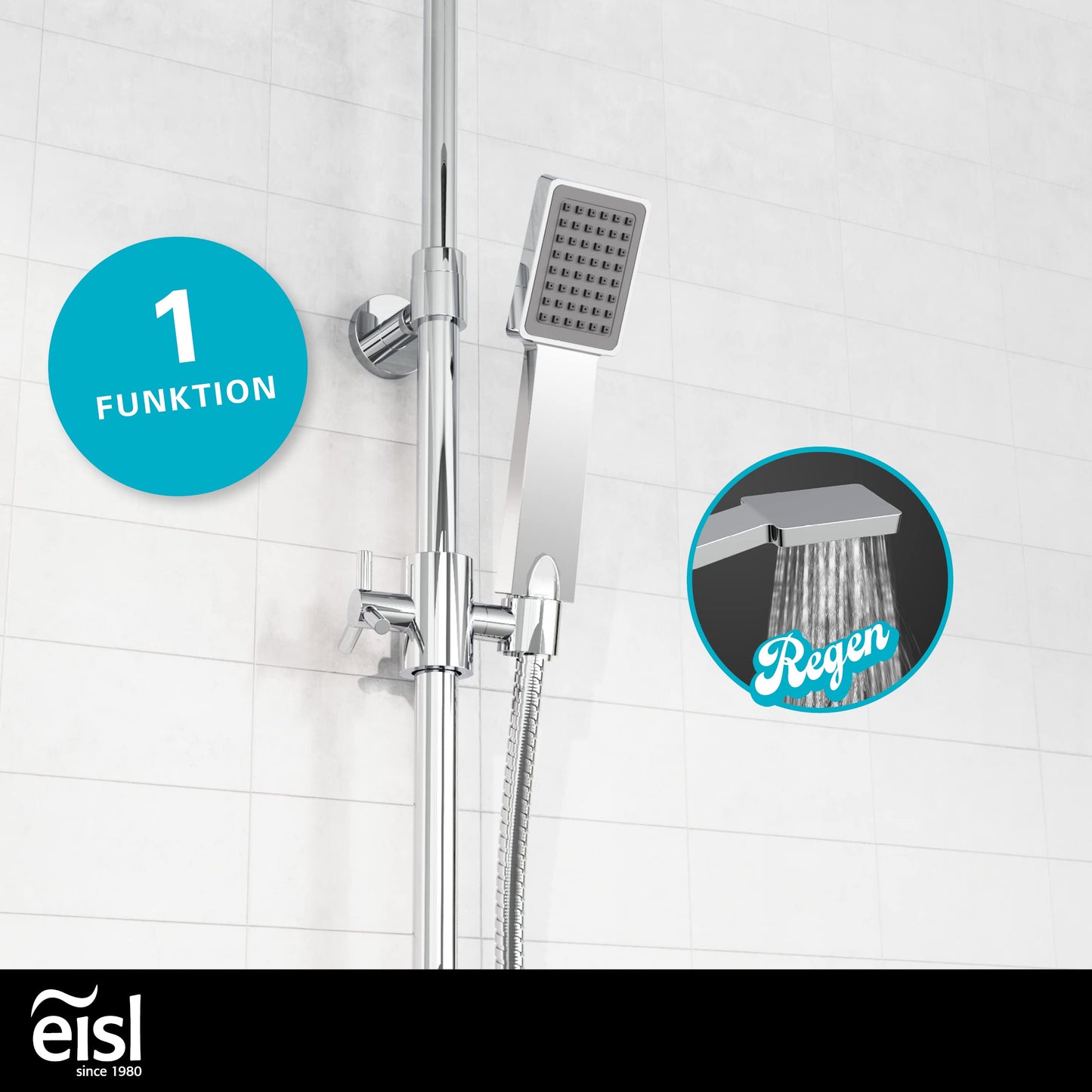 EISL Duschset EASY FRESH, Duschsystem ohne Armatur 2 in 1 mit großer Regendusche (250 x 200 mm) und Handbrause, Regendusche ohne Armatur ideal zum Nachrüsten, komplettes Montageset, Chrom DX12006