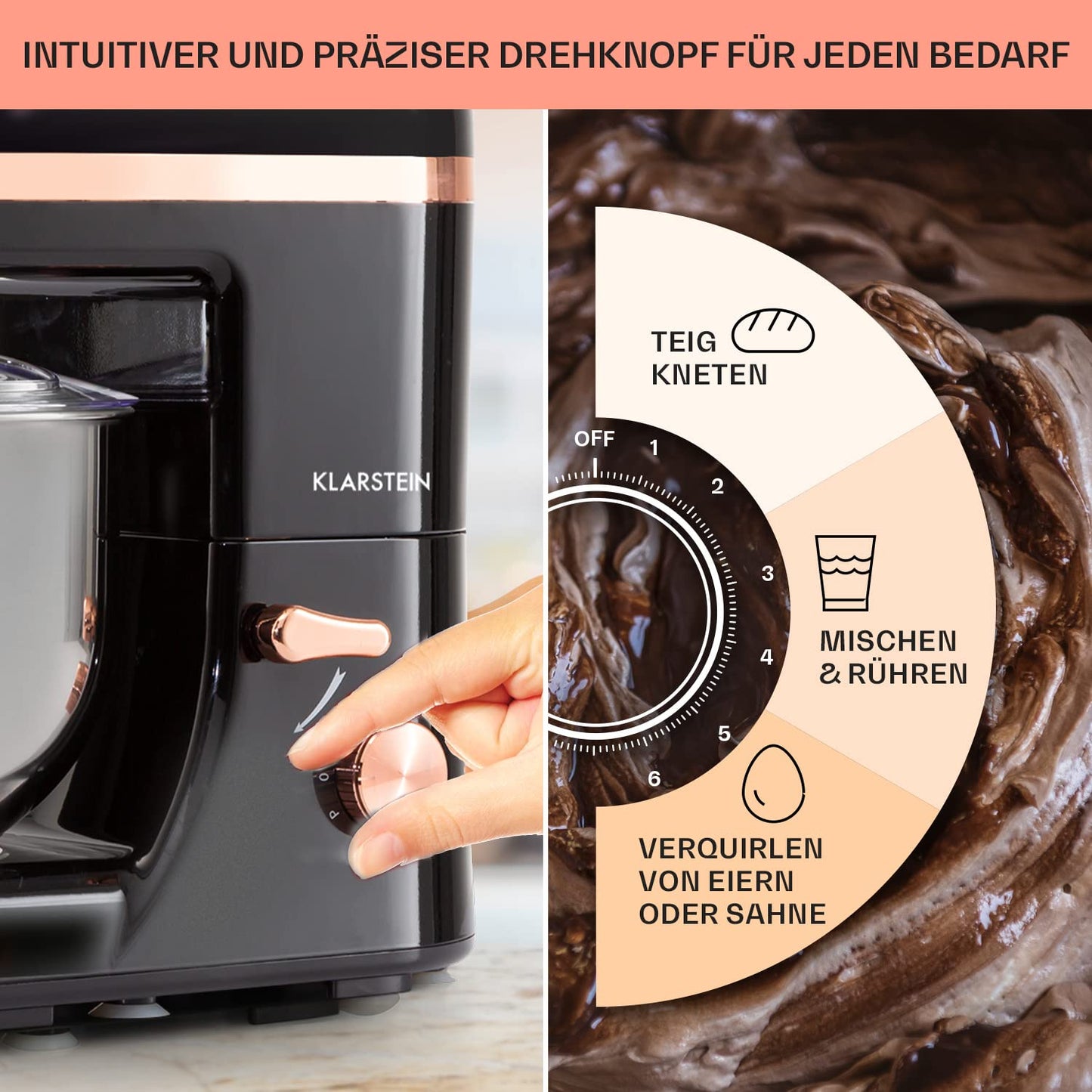 Klarstein Küchenmaschine, Knetmaschine mit 5L Schüssel, 1800W Profi Küchenmaschine mit Knethaken und Schneebesen, Universal Küchenmaschine mit 6 Stufen, Teigmaschine zum Rühren, Kneten und Aufschlagen