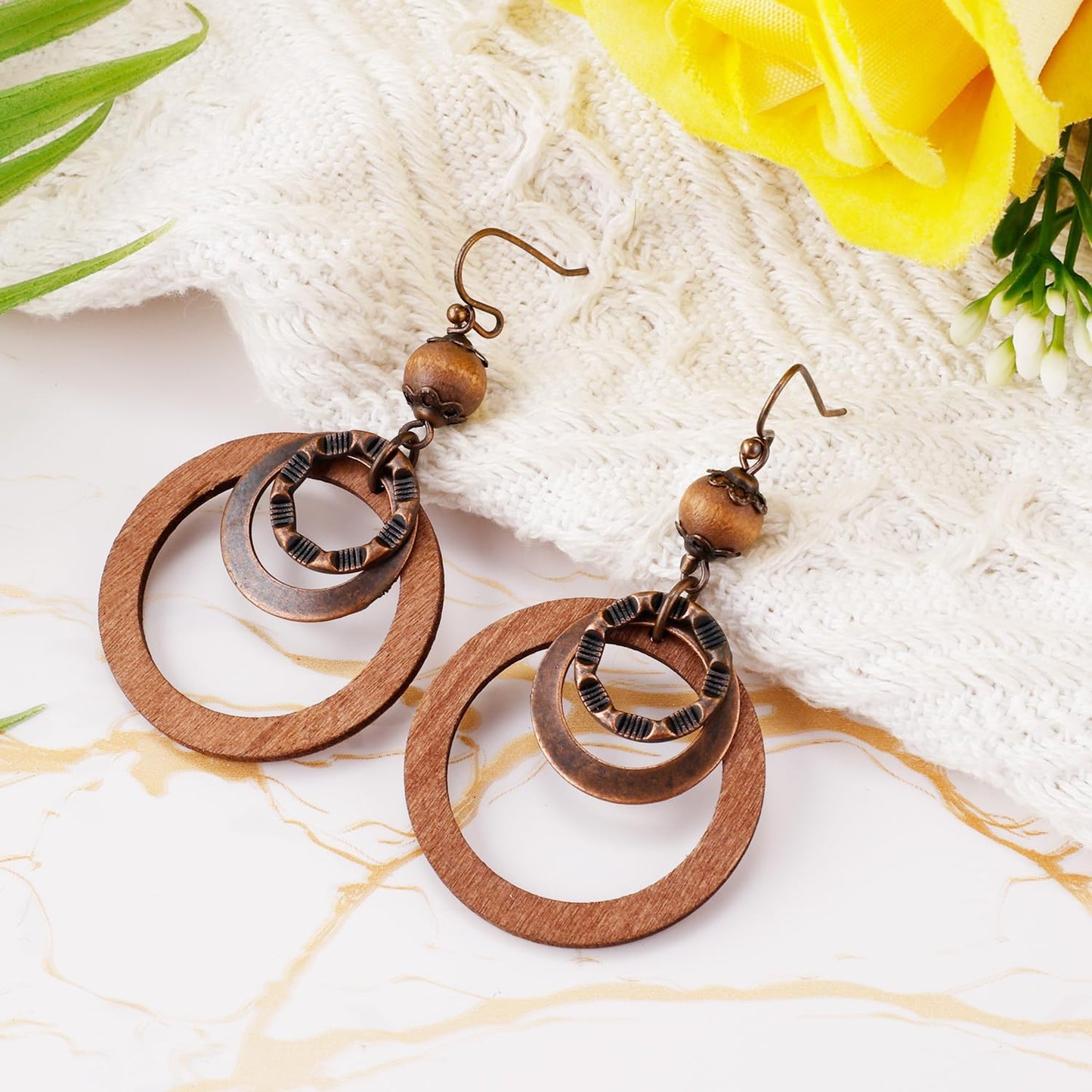 Boho Vintage Wooden Drop Earrings