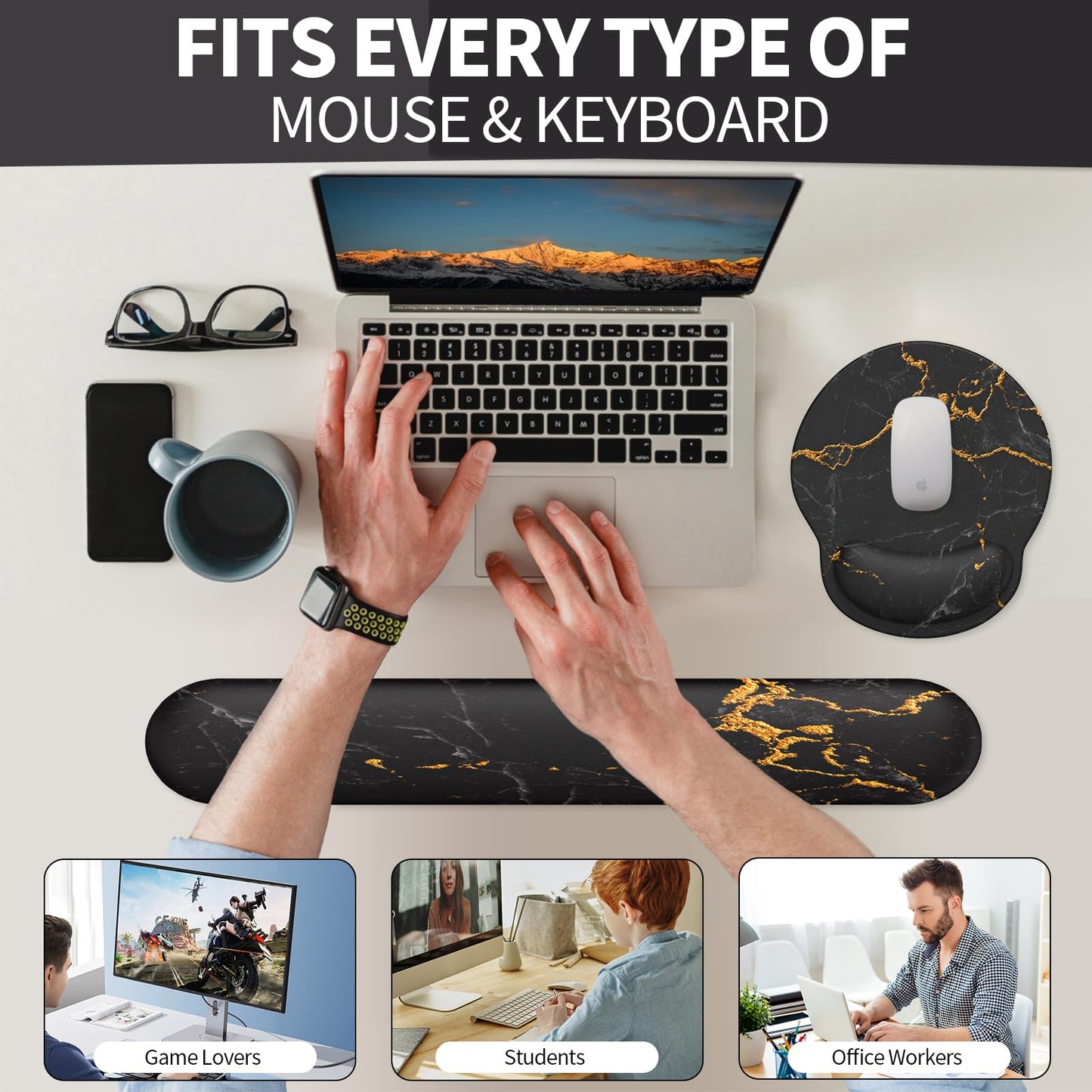 Giecy Mauspad mit Gelkissen,Mousepad mit Handauflage Ergonomisches, Bequemes Computer-Handballenauflage Maus für Laptop,Gaming,Mousepad mit Rutschfester PU-Unterseite (A-Tropische Pflanzen)