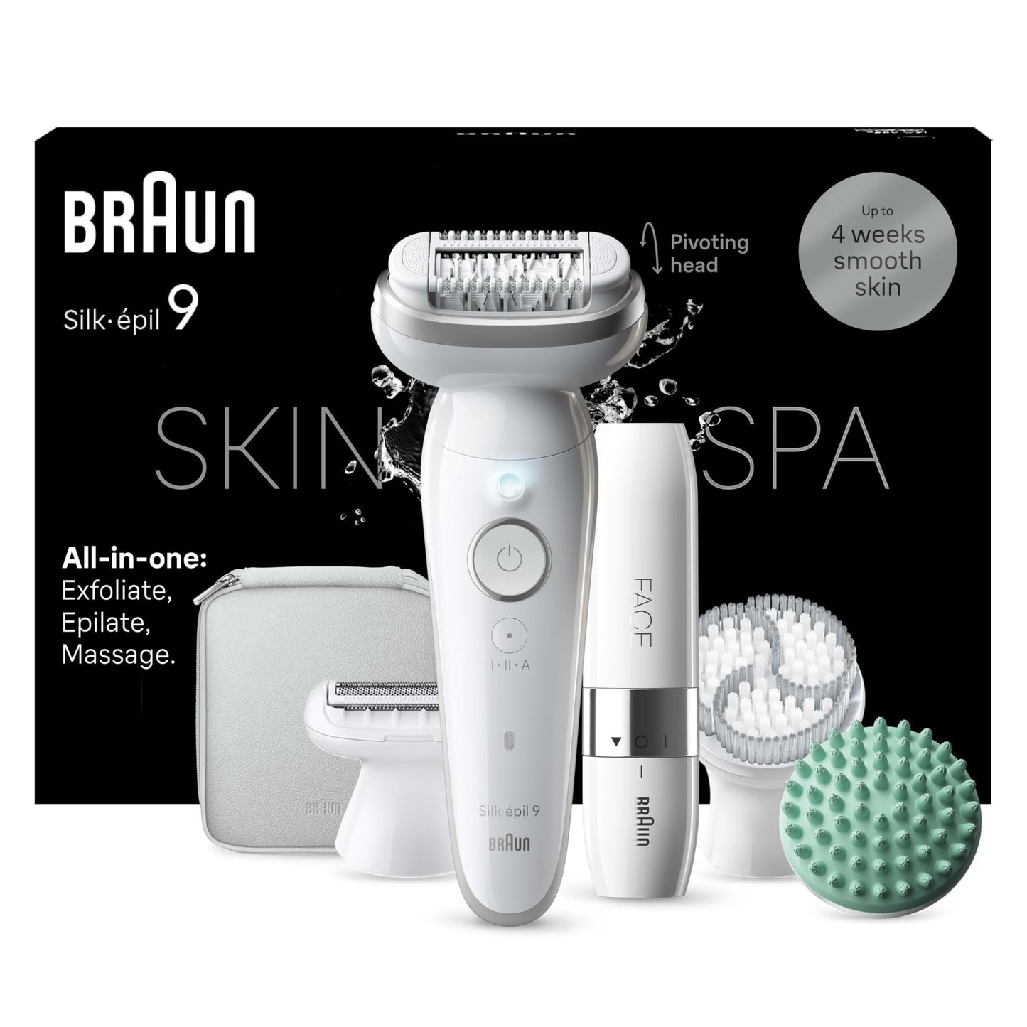 Braun Silk-épil 9 Beauty-Set, Epilierer Damen / Haarentferner, FaceSpa Gesichtshaarentferner, Aufsätze für Rasierer, Peeling, Reinigung Gesicht/Körper, Tasche, 9-995, weiß/flamingo