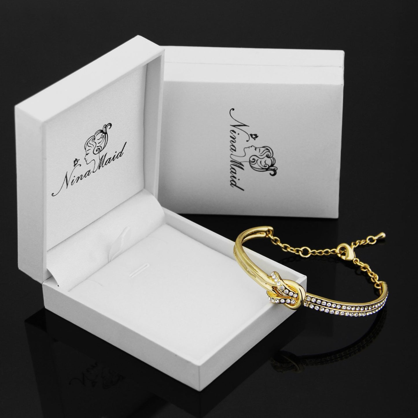 Women's Bracelet with Clear Swarovski Crystals, Gold-Plated, 7 Inches