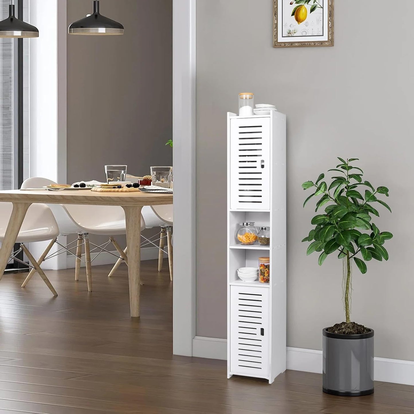 AIKTOTA Bathroom Cabinet, Freestanding Storage Cabinet with Door and Shutters, Waterproof Bathroom Furniture Cabinet for Living Room, Bedroom, Kitchen, etc., White (26 x 22 x 118 cm)