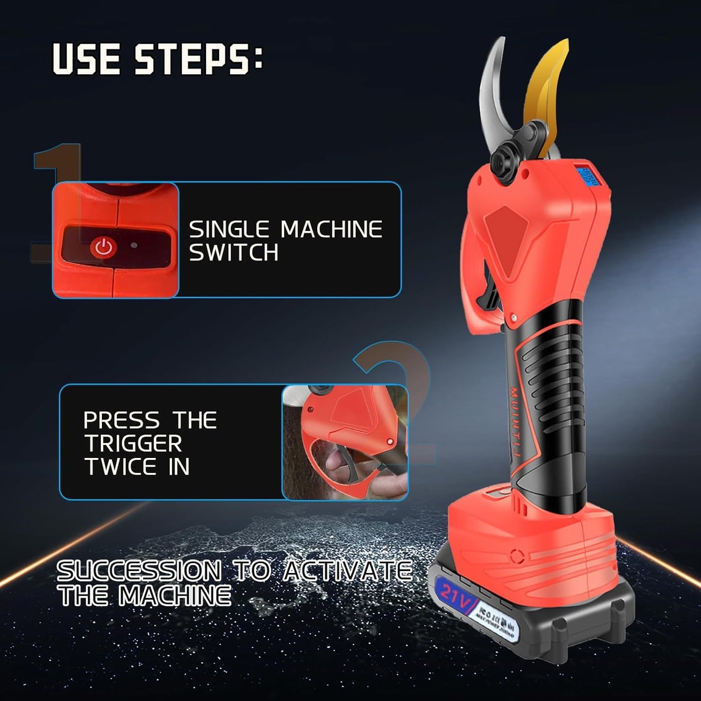 Electric Secateurs, Cordless Electric Professional Max 50 mm, Sharp Sk7 Blades, 4000 mAh Garden Shears with Display, Garden Shears 900 W with Brushless Motor for Gardening, Fruit Trees
