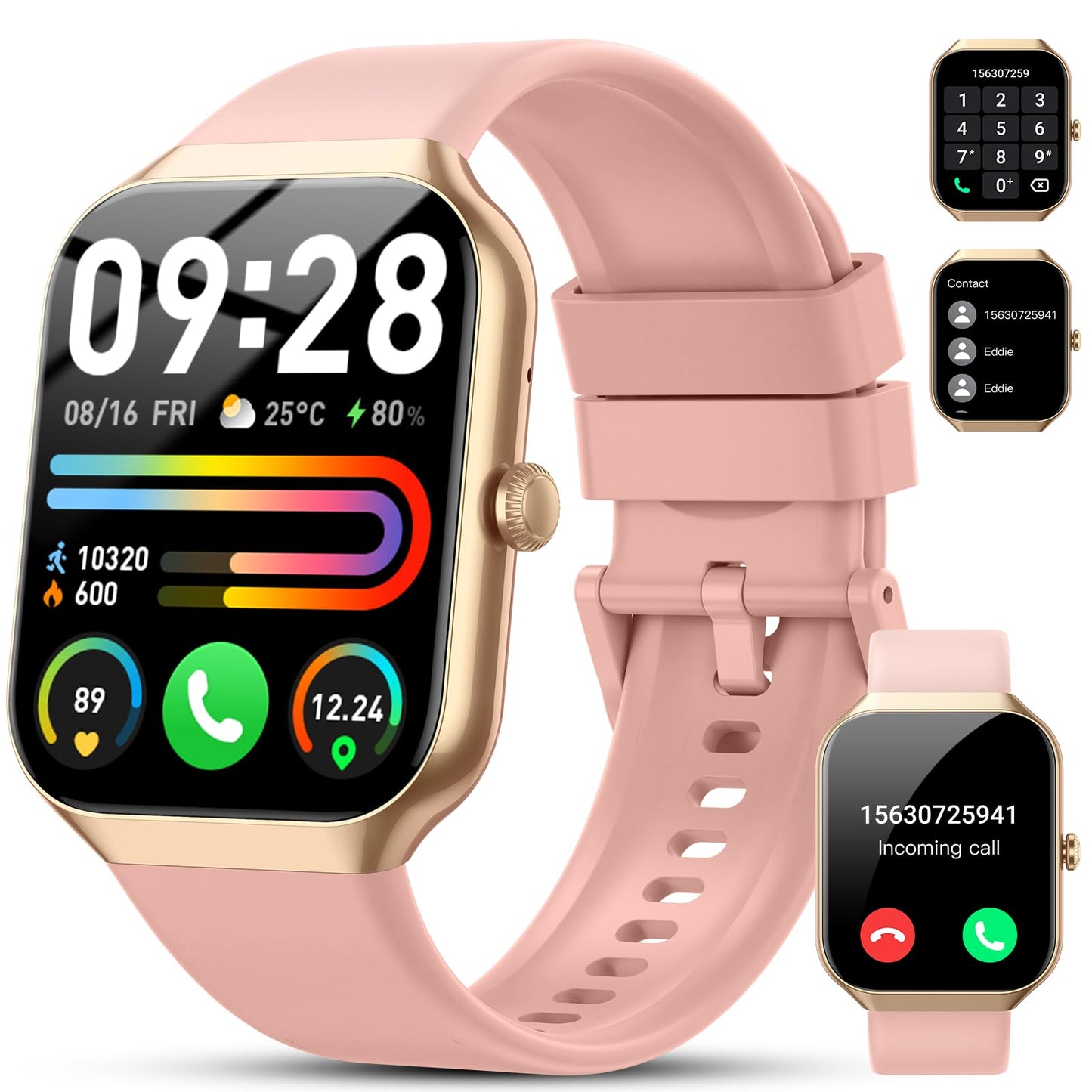 Smartwatch Herren Damen, 2025 HD 1,96" Fitnessuhr Smart Watch mit Telefonfunktion, 115+ Sportmodi Schrittzähler Armbanduhr, Herzfrequenz SpO2 Schlafmonitor, IP68 Wasserdicht Sportuhr für Android iOS
