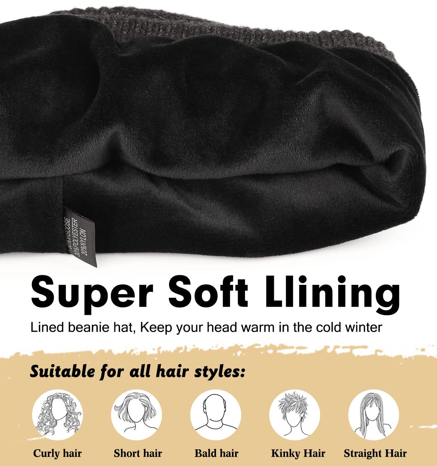 Wmcaps Beanie Mütze, Herren Winter Warme Unisex Wintermütze Strickmütze Dehnbare Weiche Wollmütze mit Bündchen und Dickem Warmem Futter Geschenk für Freundin männer Frauen