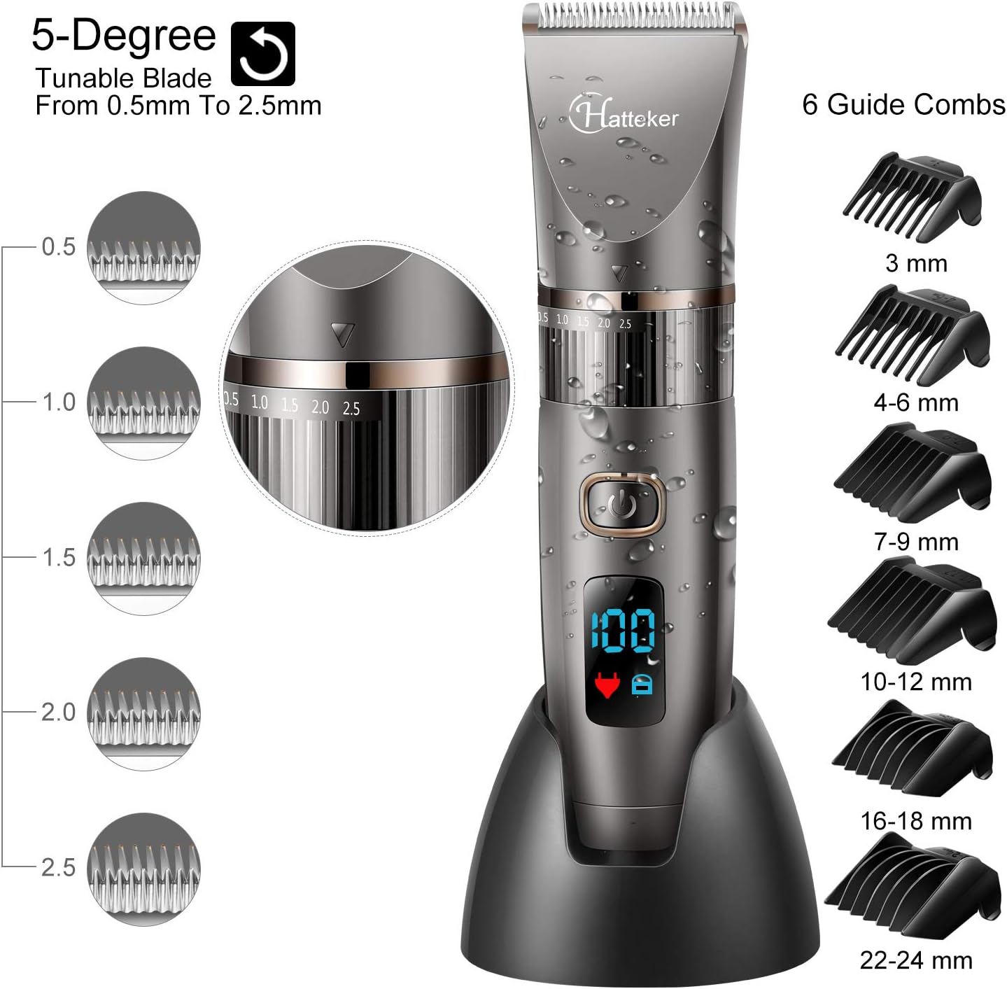 Hatteker Haarschneidemaschine Profi Haarschneider Herren Haartrimmer Bartschneider Barttrimmer Präzisionstrimmer Langhaarschneider Wasserdicht 3 In 1