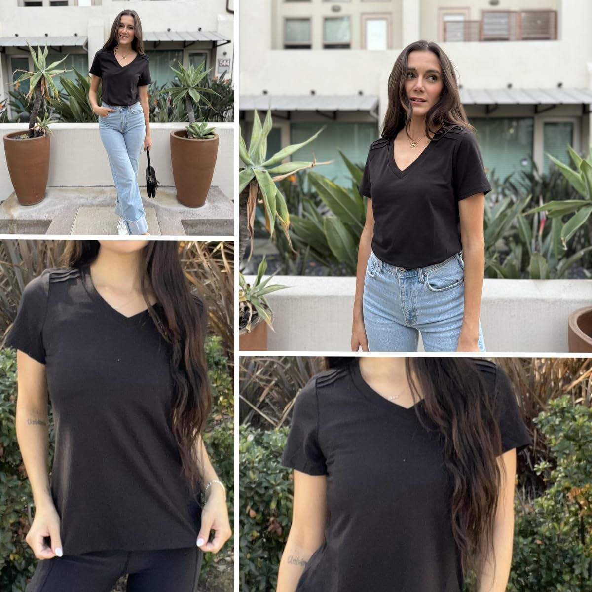Zeagoo Women’s V-Neck Pleated T-Shirts