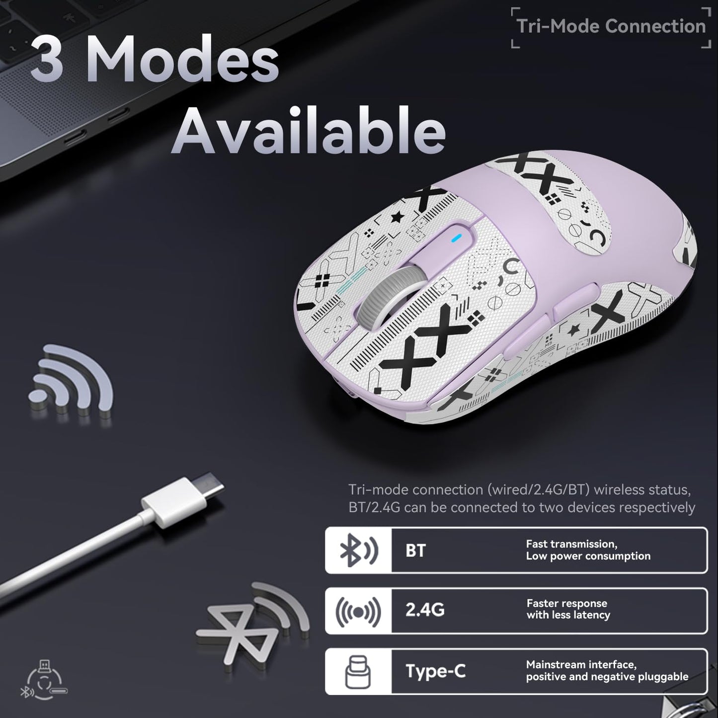 ATTACK SHARK X3 49g Ultralight Mouse, PixArt PAW3395 Gaming Sensor, BT/2.4G Wireless/Wired Gaming Mouse, 26000 DPI, 200 Hours Battery, Office Mice for Win11/Xbox/PS/Mac (White)