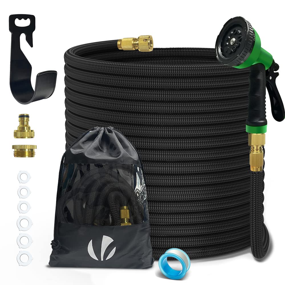 VOUNOT® Flexibler Gartenschlauch 30 m, Flexibel Wasserschlauch Dehnbarer mit 10 Sprühfunktionen, Schnelladaptern und Wandhalterung, Schwarz