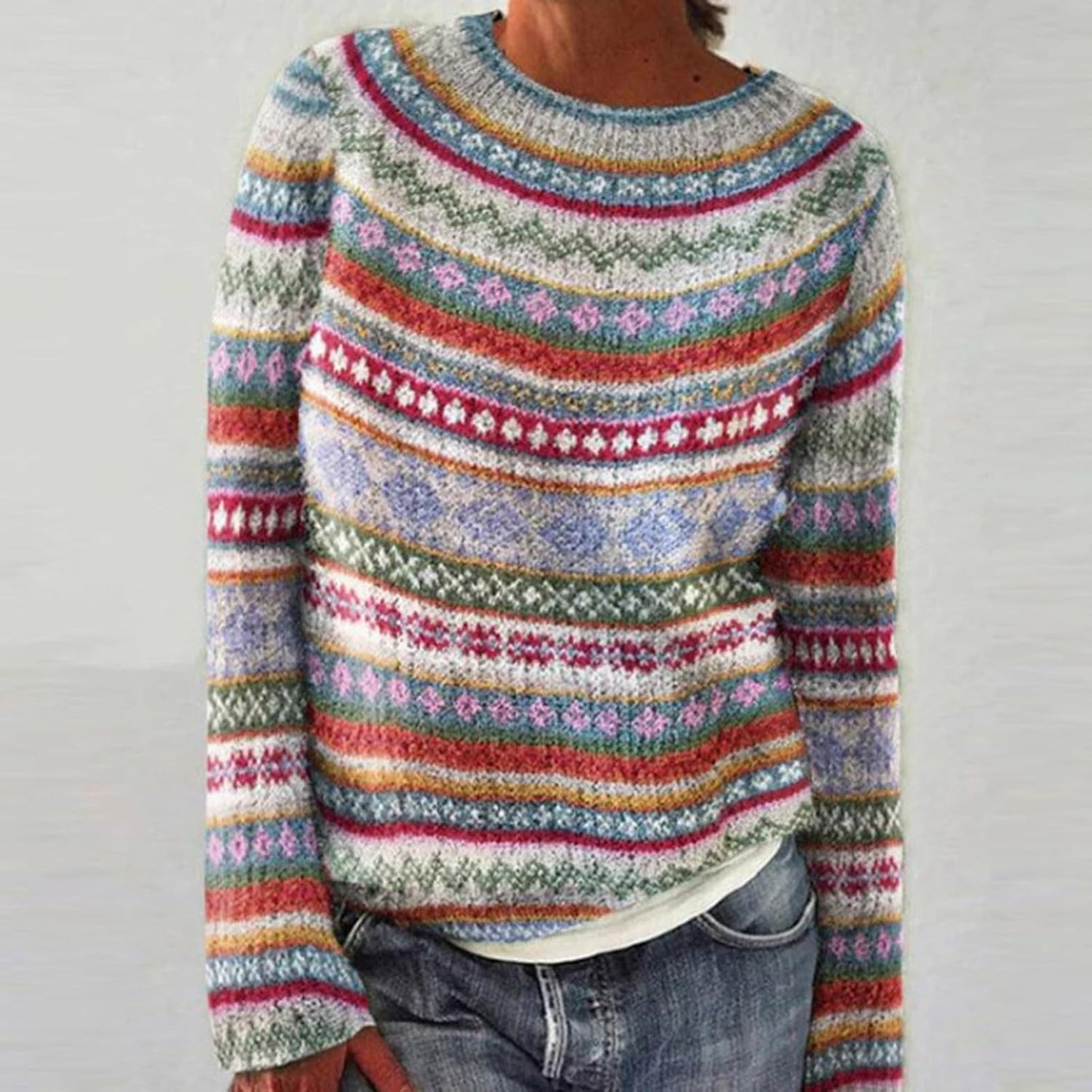 Women’s Norwegian Knit Sweater – Colorful Slim Fit Winter Pullover