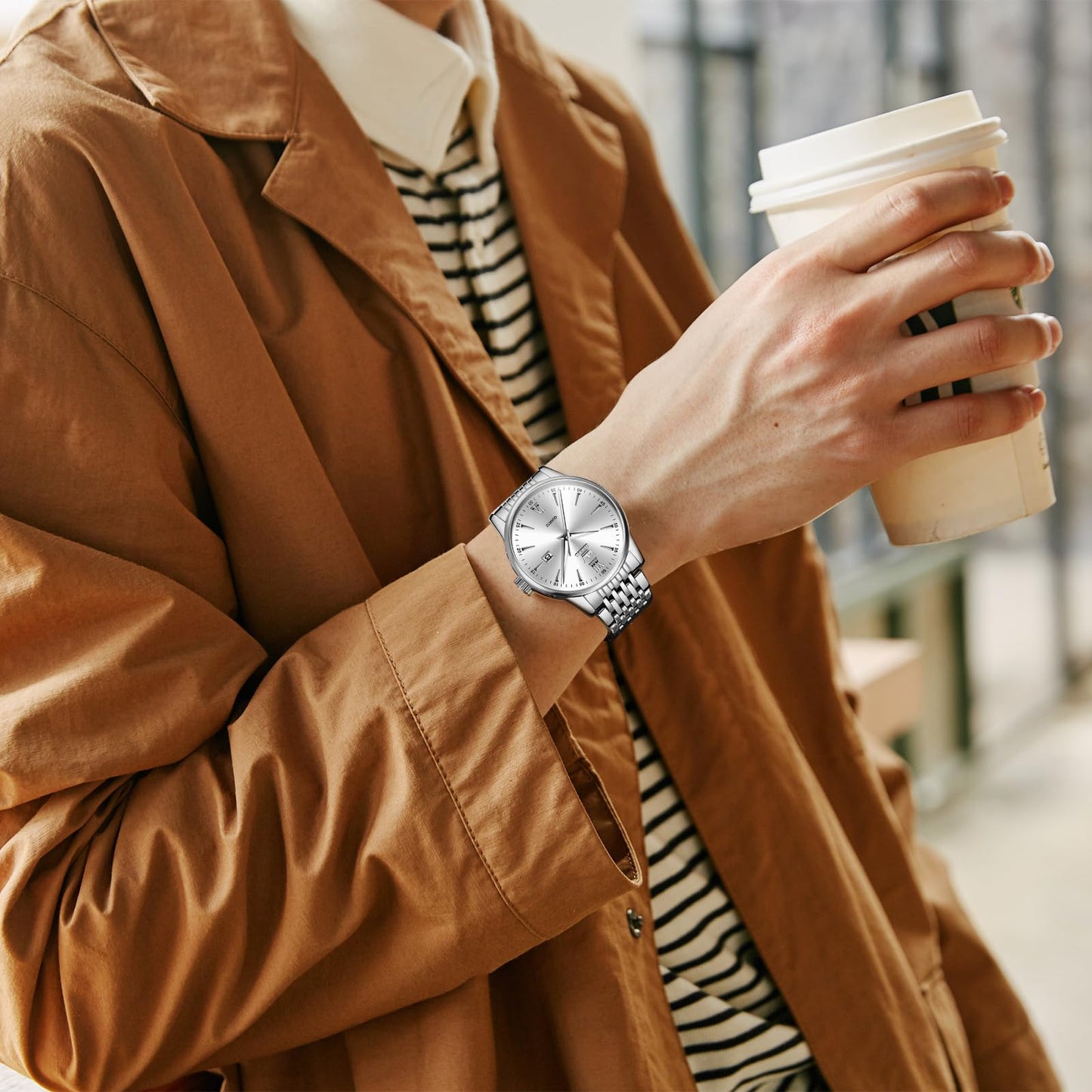 OLEVS Uhren Herren, Analoge Quarz Leucht Armbanduhr, wasserdichte Datum Edelstahl Herrenuhr, Klassische Mode Business Freizeituhren, Elegantes Geschenk für Männer