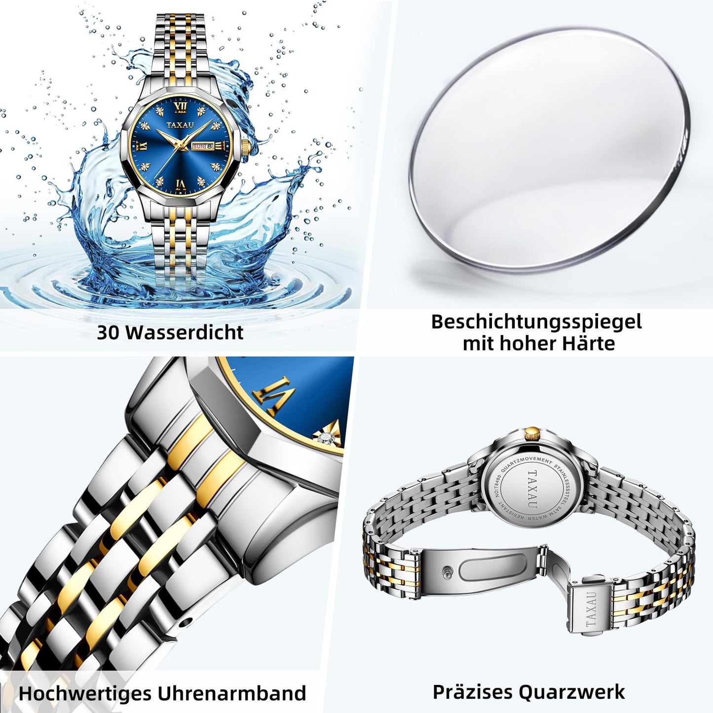 Taxau Uhr Frauen Luxus Edelstahl Uhren Frauen Kleid für Frauen wasserdichte Analog Quarz Damenuhren Klassische Reloj para Mujer